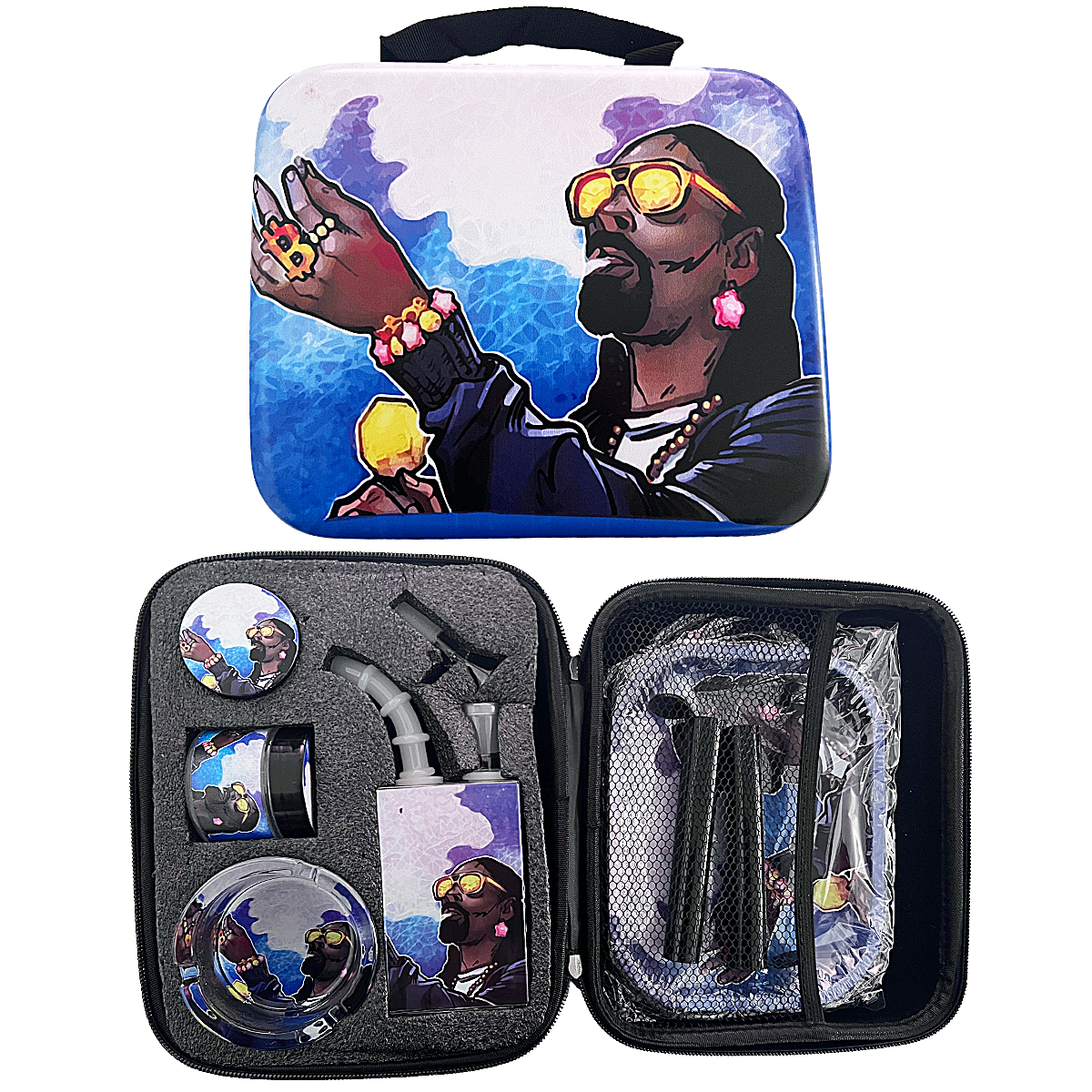 8 Piece Smoking Set With Waterpipe, Ashtray, Grinder & Stash Jar In Tin (PCL8524) | Assorted Designs - image 2 of 3
